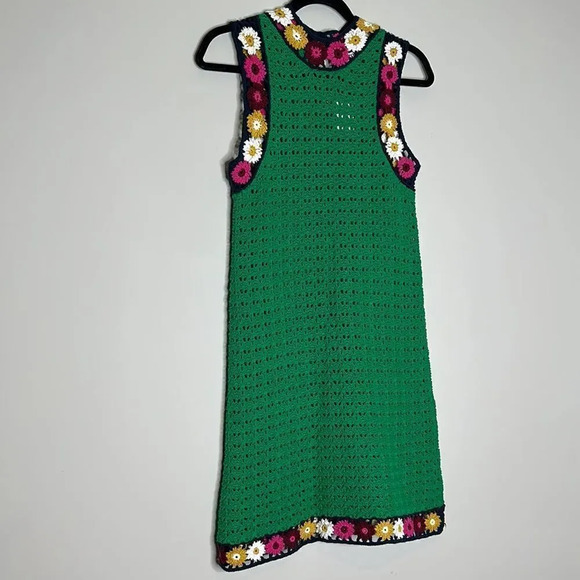 ZARA NEW WOMAN GREEN FLORAL CROCHET KNIT DRESS - LIMITED EDITION SIZE S - Picture 7 of 10